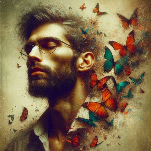 Homme avec papillons