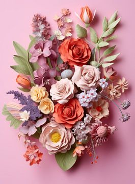 Flowers on a pink background by Thea