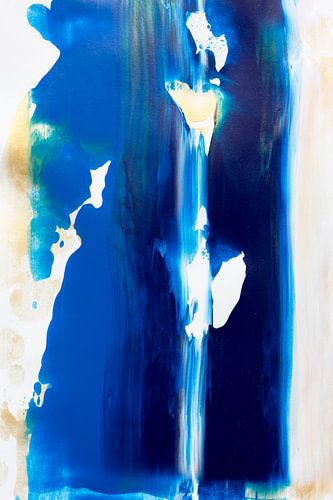 Abstract schilderij met blauw, wit okergeel