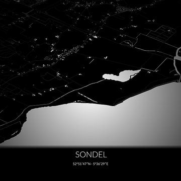 Schwarz-weiße Karte von Sondel, Fryslan. von Rezona
