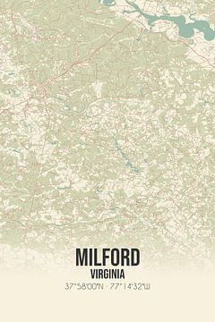 Vintage landkaart van Milford (Virginia), USA. van MijnStadsPoster