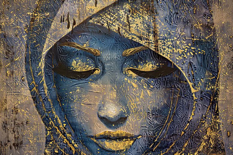 Woman Blue Gold | Indigo Glimmer Solitude by Art Whims
