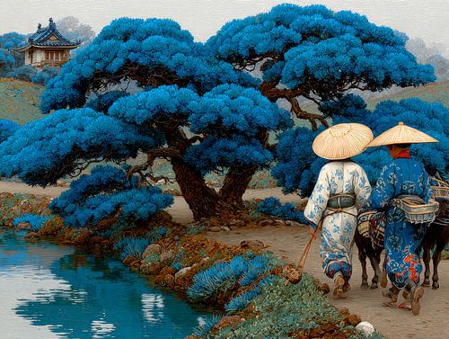 Japanese art: landscape with people by Egon Zitter