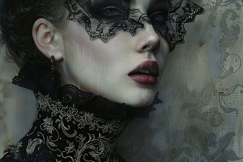 Maskerportret | Enigmatic Lace Whisper van Abstract Schilderij