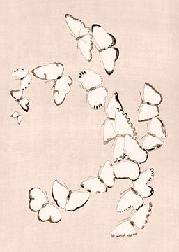 Butterflies on Warm Beige by Mad Dog Art