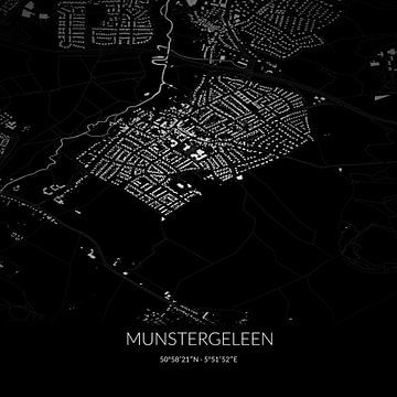 Zwart-witte landkaart van Munstergeleen, Limburg. van Rezona