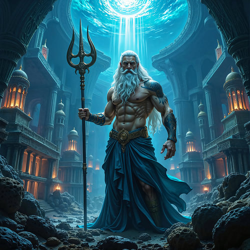 Dark Fantasy Wall Art & Poster: NERATHYON – Poseidon in the Sunken Atlantis