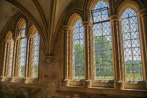De magnifiques vitraux gothiques dans une abbaye médiévale en Angleterre