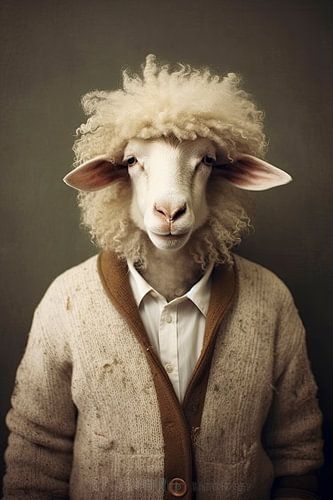 Ein realistisches Porträt eines Schafes aus den 1960er Jahren von Digitale Schilderijen