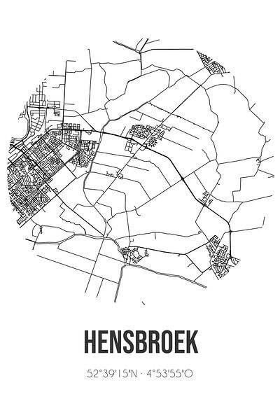 Hensbroek (Noord-Holland) | Map | Black and White by Prints of Place
