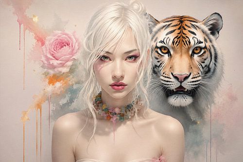 Weiße Katze mit Dame