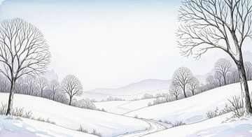 Watercolor Landscape with Snow and Bare Trees by Markus Gann