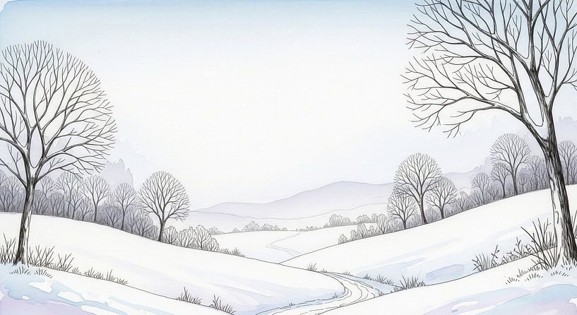 Paysage aquarelle avec neige et arbres dénudés par Markus Gann