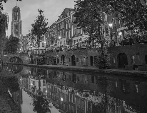 Alte Gracht und Dom von Utrecht (schwarz-weiß) von Kaj Hendriks