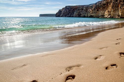 Portugal met mijn Voetstappen op het Portugese strand