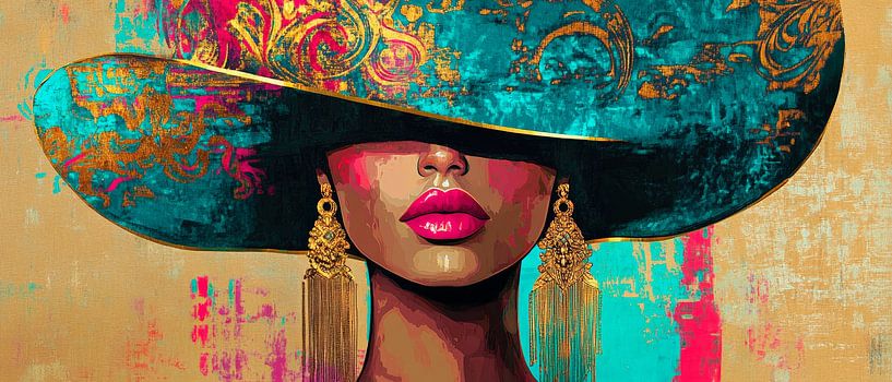 Feminine Eleganz mit buntem Hut von Poster Art Shop