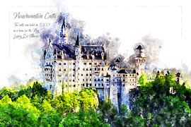 Château de Neuschwanstein, aquarelle, Bavière sur Theodor Decker