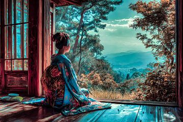 Picturesque Asian-style fictional art featuring a geisha by Egon Zitter