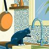 Zwarte Kat in Keuken met Azulejo Tegels van Eduard Broekhuijsen