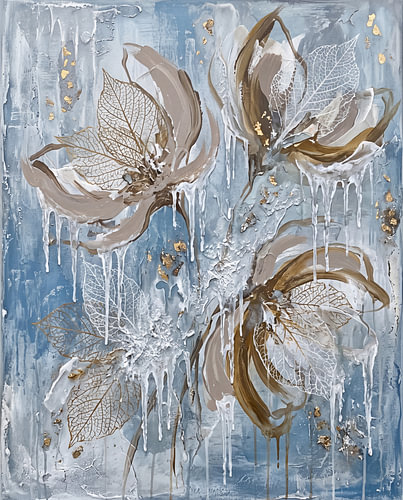 Serene floral forms with an icy texture