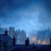 Sternennacht über den Dächern - Mystery Painting von Peter Pen Zeichnungen und Gemälde