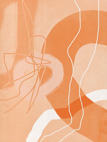 Abstracte vormen en lijnen in oranje, licht terracotta, perzik en wit nr. 1