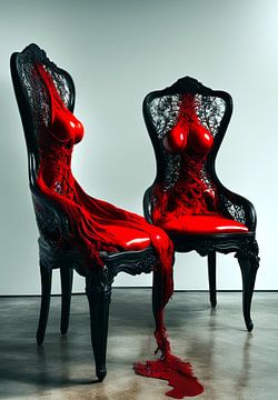 Twee stoelen met rode lak van Quinta Mandala