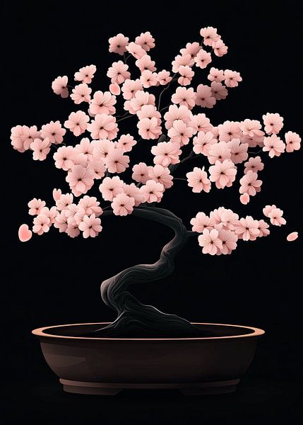 Blühender Kirschblüten-Bonsai auf dunklem Hintergrund von Pixelbull Design