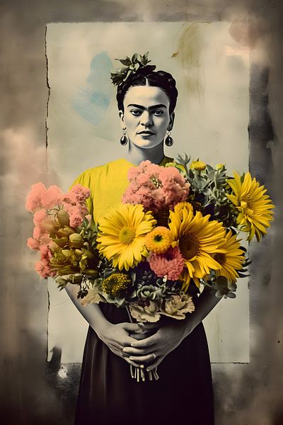 Friday Kahlo with flowers by Artsy