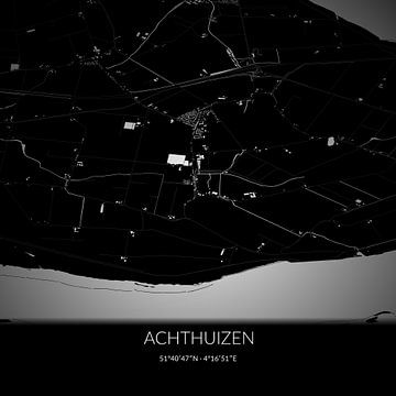 Carte en noir et blanc d'Achthuizen, en Hollande méridionale. sur Rezona