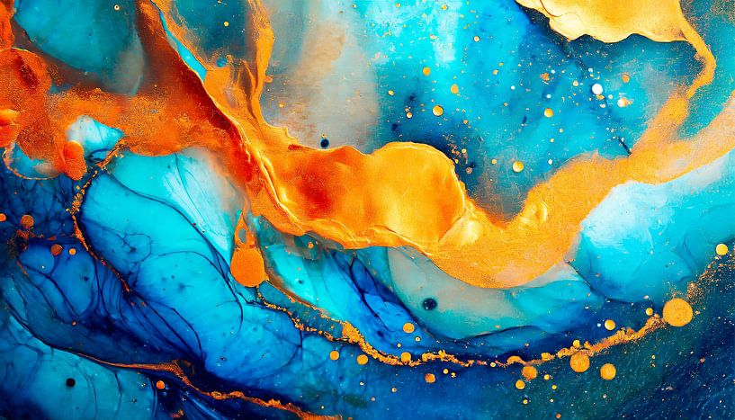 Gold mit Blaue Kunstfarben von Mustafa Kurnaz