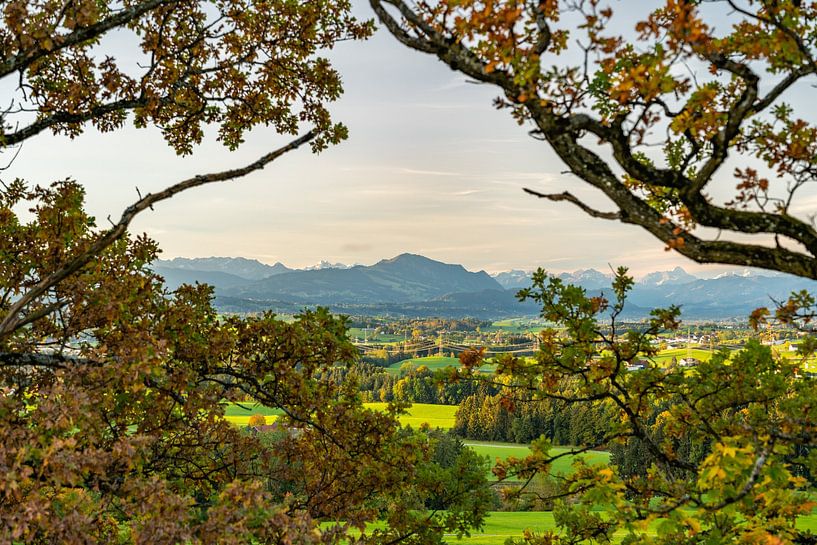 View over the Allgäu to the Allgäu Alps and the Grünten mountain range by Leo Schindzielorz