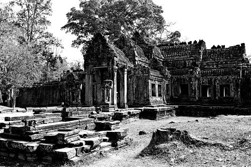 Prasat Preah Khan in zwart-wit