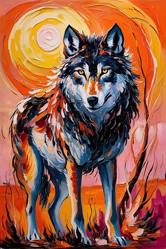 Kleurrijke expressieve wolf schilderij