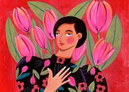 Modern Abstract Vrouw met Tulpen van Caroline Bonne Müller thumbnail