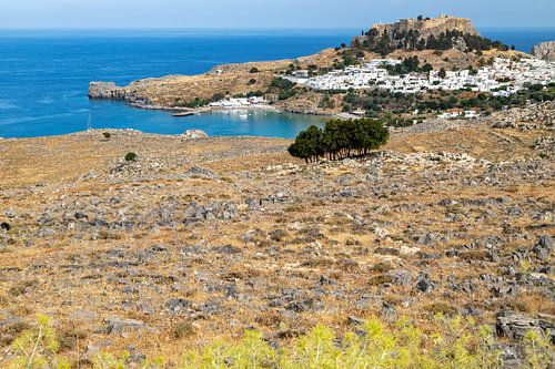 Panoramic view of the town of Lindos on the Greek island of Rhodes