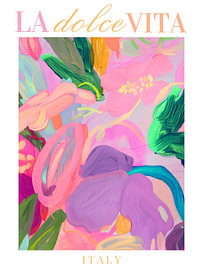 Abstrakter Blumenprint, botanische Wandkunst, farbenfrohe Blumen, „la dolce vita“, italienischer Blumenprint von Bella studio