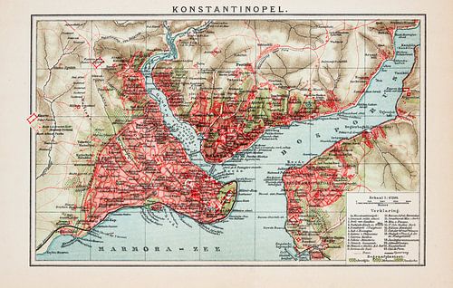 Vintage plattegrond Istanbul ca. 1900