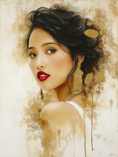 Portrait d'une femme avec du rouge à lèvres rouge