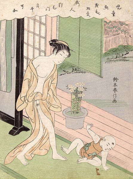Vrouw en ondeugend kind, Suzuki Harunobu van 1000 Schilderijen