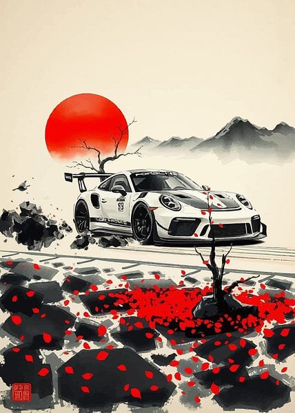 Porsche 911 GT3 RS Rode zon en kersenbloesem 2 van MIROKKU