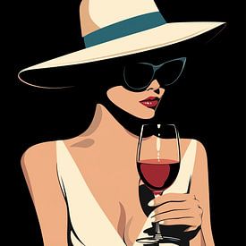 Vrouw met rode wijn elegant illustratie van TheXclusive Art