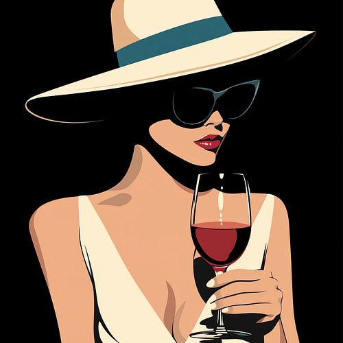 Vrouw met rode wijn elegant illustratie