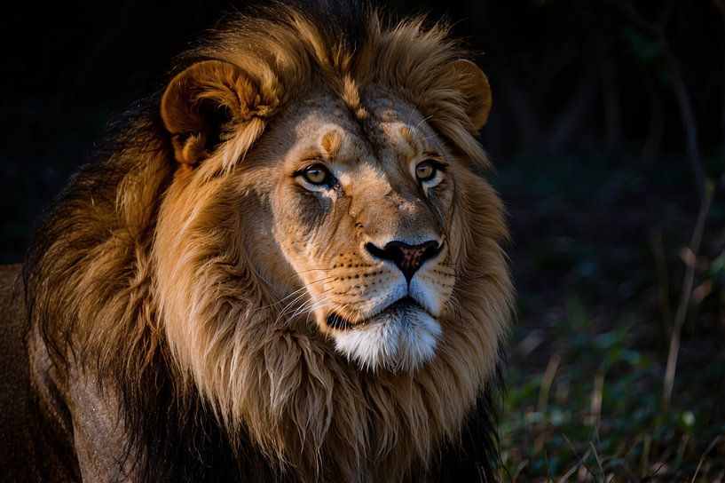 Impressionnante photo de lion dans l'obscurité par Art & Soul Creations