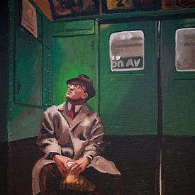 Homme sur le balcon d'un train. Peinture de Toon Nagtegaal sur Toon Nagtegaal