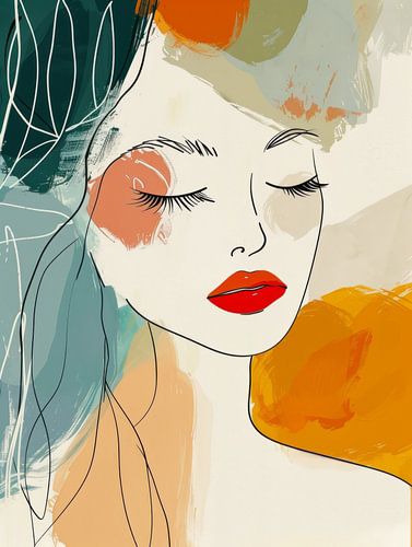 Hippes und farbenfrohes Porträt, Strichzeichnung