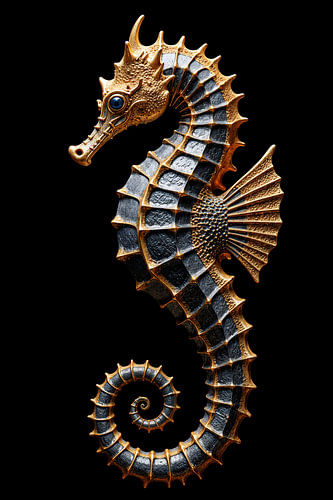 Fantasy Wall Art & Poster: THALASSION – The Golden Seahorse in the Darkness