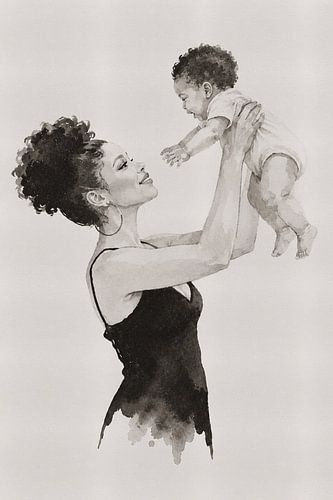 Tender Ink – Mother and Child in Indian Ink Portrait