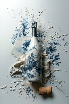 Delfts Blauwe Champagne Fles van Studio Ypie