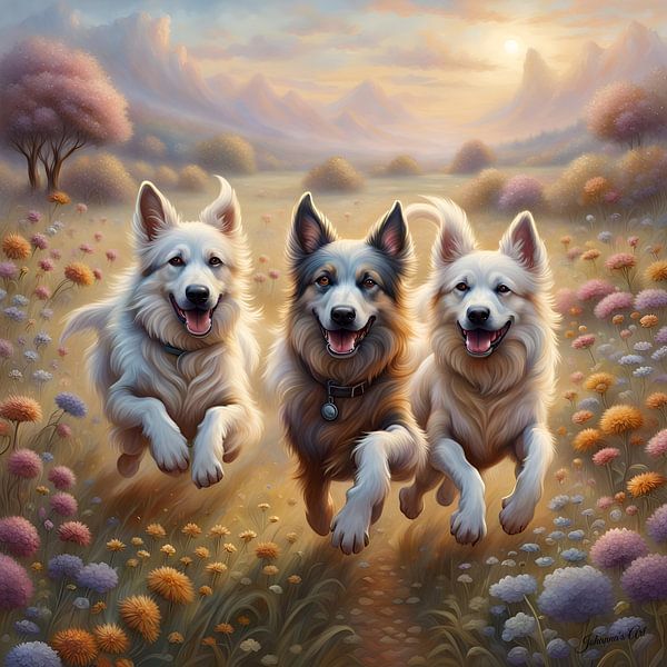 Bohemian Shepherd spielt auf einem Flowerfield 3 von Johannas Art Creations